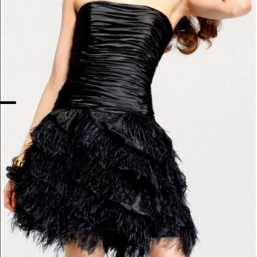 Faviana Black Feathered Formal Cocktail Dress